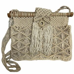 Handmade Macrame Boho Crossbody Purse Neutral Woven Bag Festival Beach Style